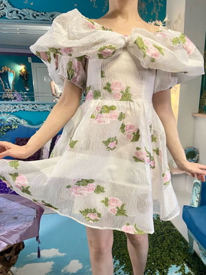 Floral white mini dress like new, off shoulder