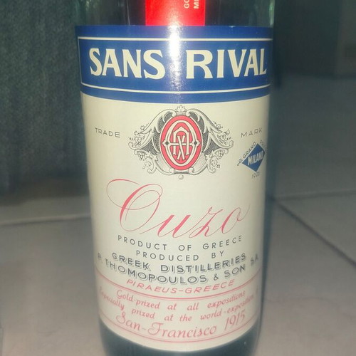 Sans Rival Ouzo P. Thomopoulou kai Yiou like new, sealed bottle