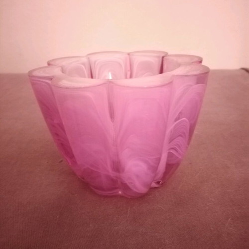 Walther glass candle holder lilac with white veins like new