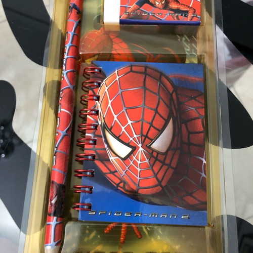 Spider-Man 2 Movie school set with small notepad, pencil, eraser, sharpener, and pen