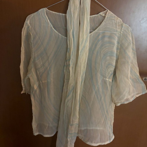 Women's blouse used, transparent with scarf, multicolor size M