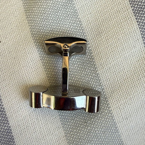 Visetti men's silver cufflinks with black stainless steel bullet back