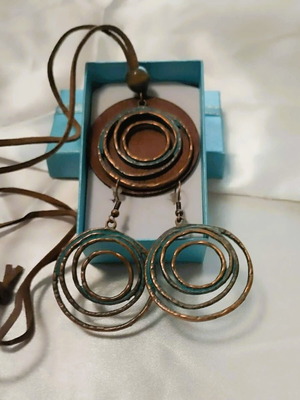 Σετ σκουλαρίκια και κρεμαστό boho style καινούργιο σε γαλάζιο τυρκουάζ και μπρονζέ