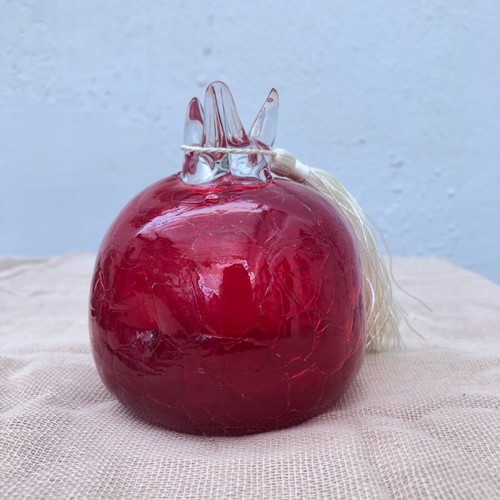 Pomegranate blown glass like new, handmade decorative crackle