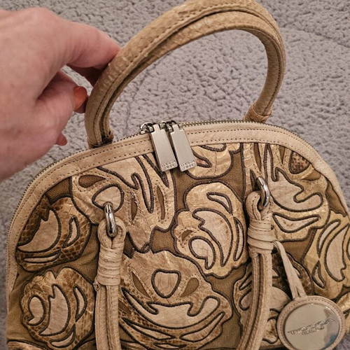 Tosca Blu handbag used, leather and fabric, beige