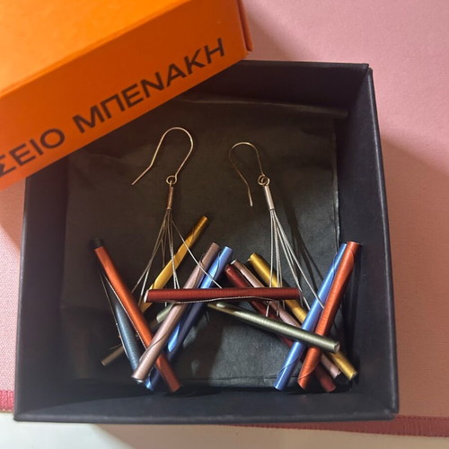 Long earrings new, colorful wire and recycled paper