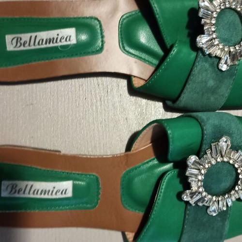 Flat green sandals with rhinestones, size 40, like new