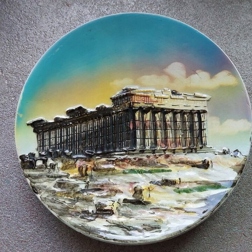 Decorative plate handmade used, embossed