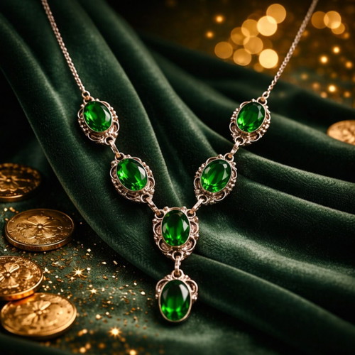 Vintage 925 Silver Necklace with Green Stones used