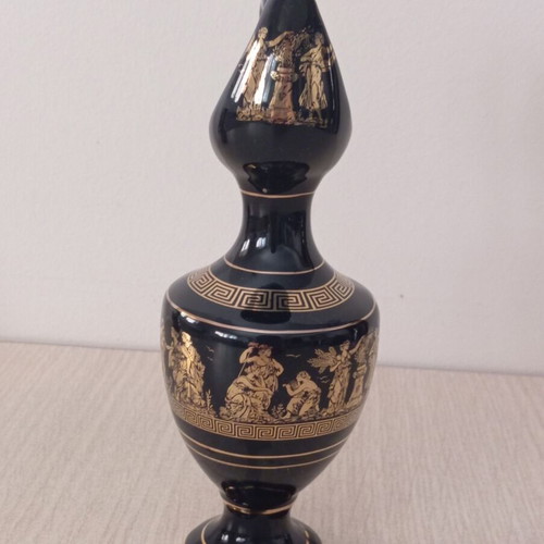 Two 24K Gold Handmade Vintage Vase and Amphora with Ancient Greek Scenes like new
