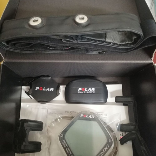 Polar CS500 bicycle computer used with heart rate monitor and sensors