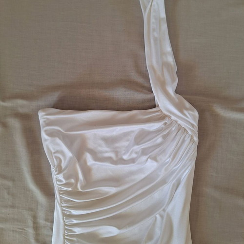Halston Heritage Small Ivory Satin One Shoulder Maxi Dress like new