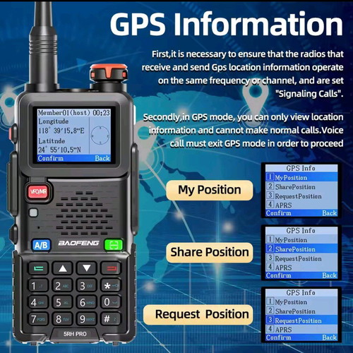 Baofeng UV-5RH PRO GPS radio new with screen and USB Type-C charging