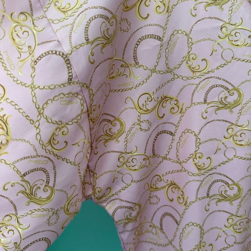 Med satin short sleeve pajama set with shorts like new, pink and gold