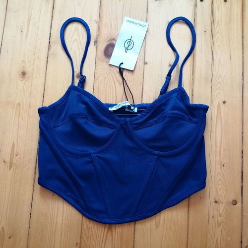 Stradivarius women's blue bustier crop top with underwire, size S