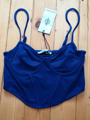 Stradivarius women's blue bustier crop top with underwire, size S