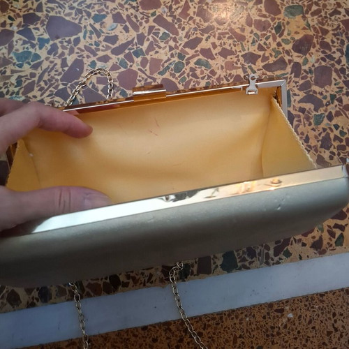 Evening bag used, gold crossbody clutch with chain