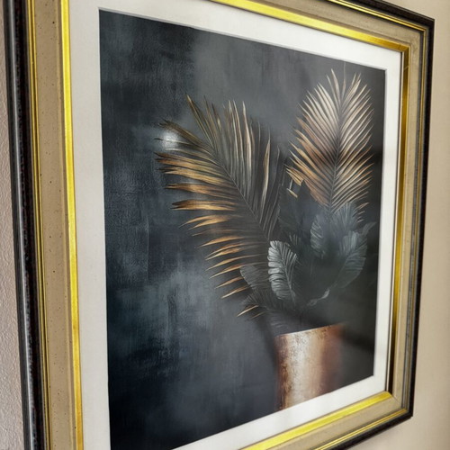 Framed art print with double frame and green background, like new