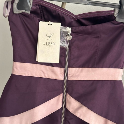 Lipsy London Strapless Satin Dress Aubergine S New