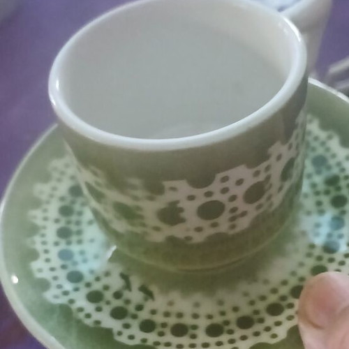 Greek coffee cups vintage, set of 6 cups and 2 saucers used