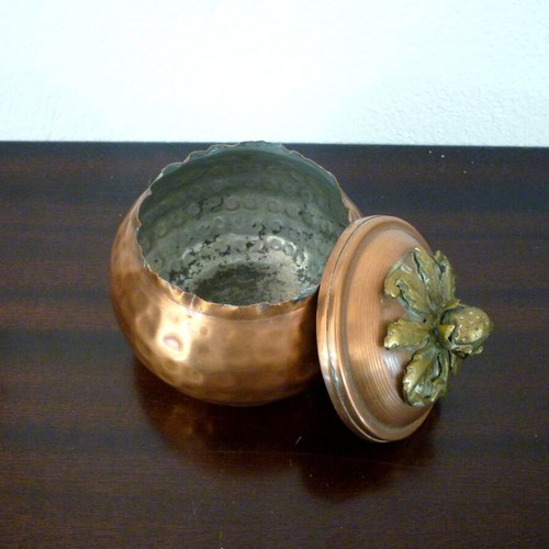 Vintage hammered bronze and copper fondue pot used