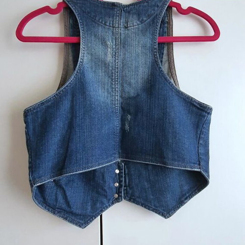 Denim vest new with embroidery and metal buttons, size S