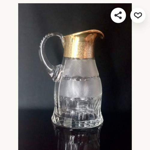Moser crystal water jug with gold leaf, new