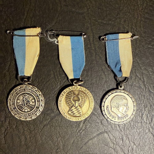 Set of 3 vintage German commemorative medals 1969 Theodor Heuss & TSV Frickenhausen