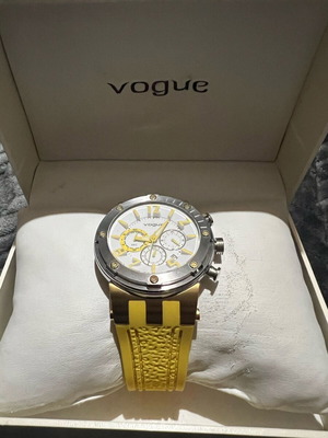 Vogue watch chronograph with yellow silicone strap like new