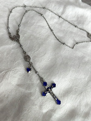 Elegant Blue Rosary with Stainless Steel Chain, New
