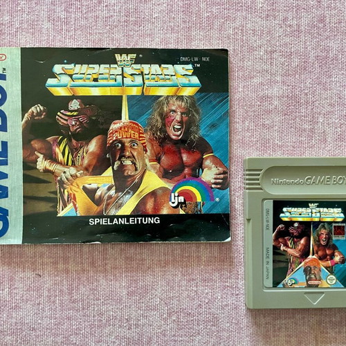 Game Boy WWF Superstars cartridge used with German manual