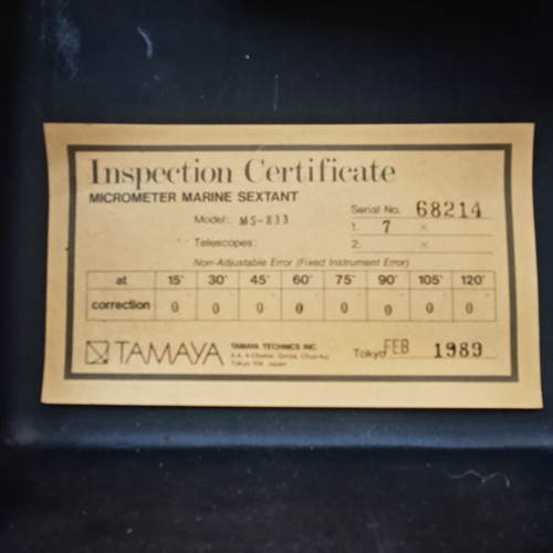 Tamaya MS-833 Marine Sextant like new with case and certificate