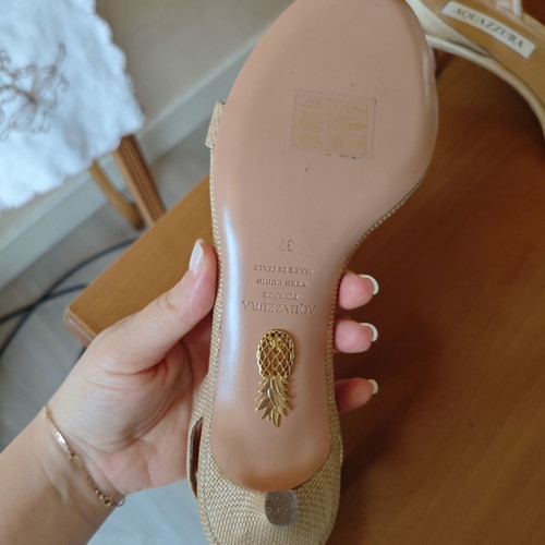 Aquazzura So Nude 50 Snake-Effect Leather Slingback Sandals like new, beige