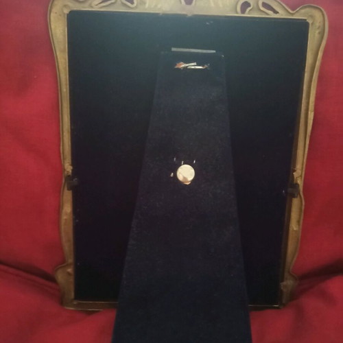 Vintage brass photo frame 17.5x20 cm with blue velvet, like new