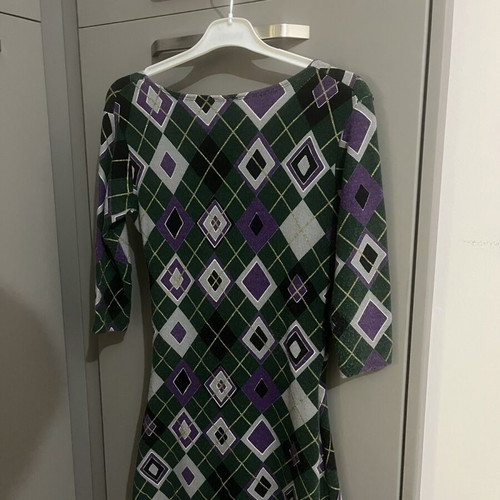 Batik dress one size with geometric pattern in green and purple, new
