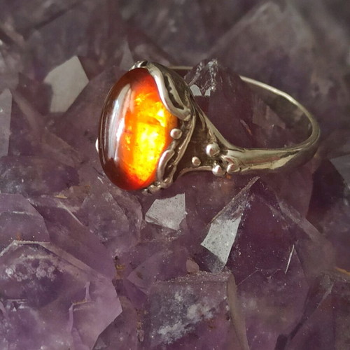 Silver handmade ring with amber like new