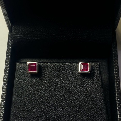 White gold earrings with genuine 14k ruby, handmade
