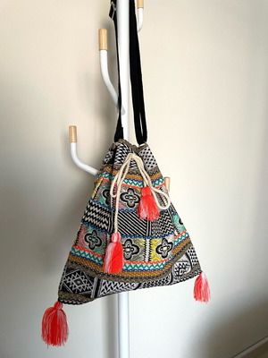 Boho crossbody bag new, multicolor handwoven fabric