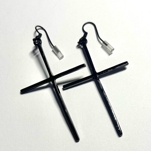 Black cross drop earrings like new, minimal design