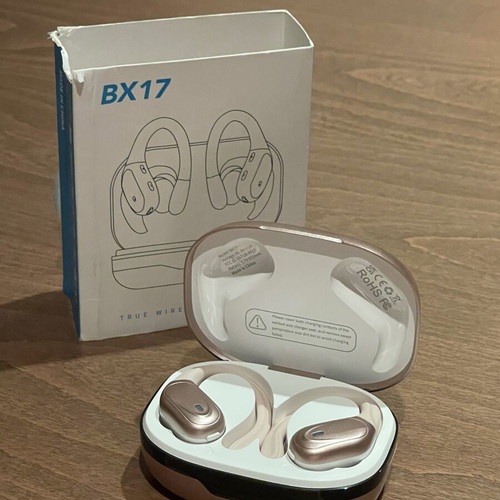 BX17 wireless sport headphones with ear hooks, rose gold