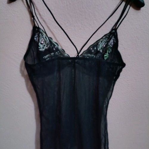 Black transparent negligee with floral embroidery new