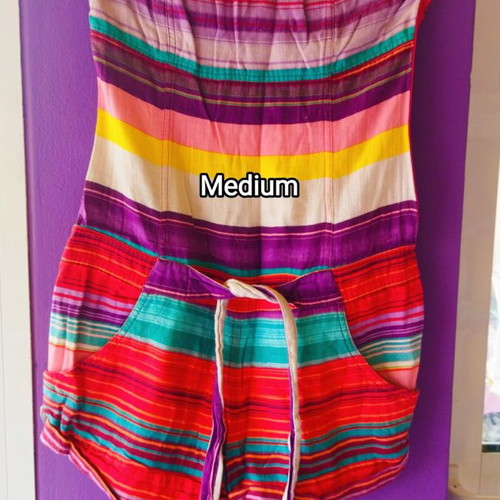 Medium strapless jumpsuit used, colorful, size 38 with belt