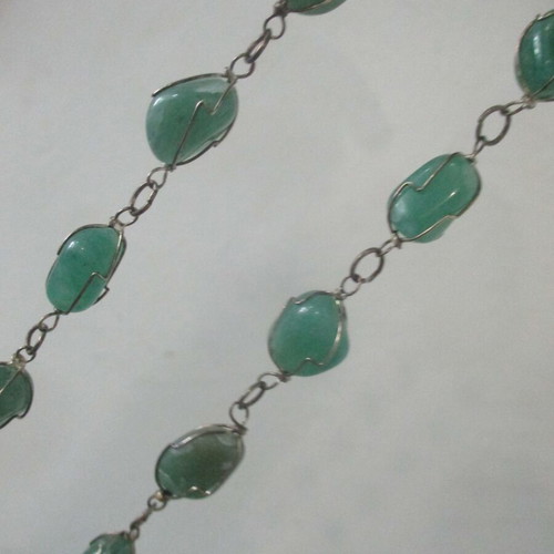 Aventurine Basket Necklace new, 80 cm length, green silver
