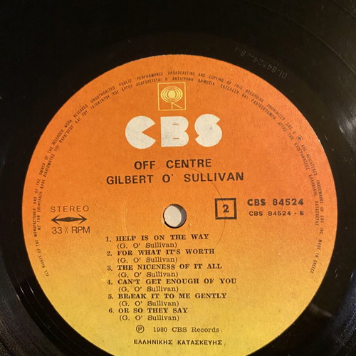 Gilbert O’Sullivan Off Centre LP like new, gatefold edition