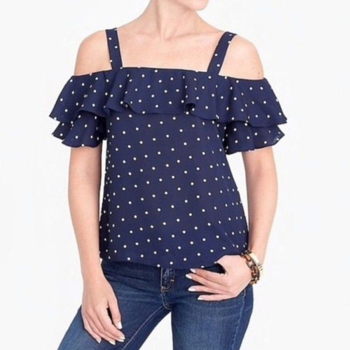 J. Crew Navy Blue Polka Dot Ruffle Top like new, sleeveless blouse