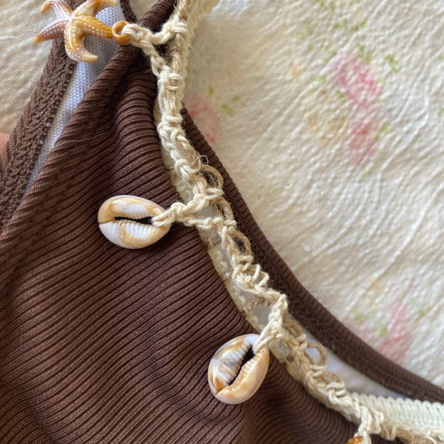Bikini with real shells brown, new, ribbed material, size S-M