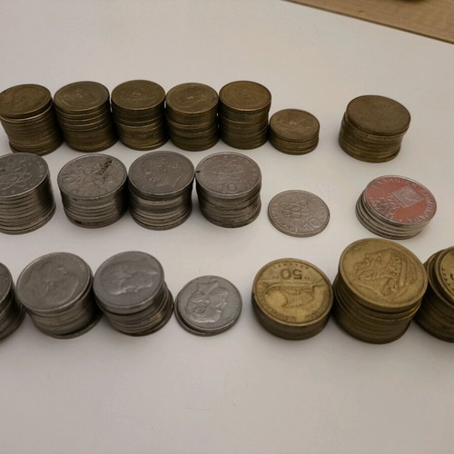 Greek drachma coin collection used, 1.2kg with 5x 500drachmas Olympic 2000