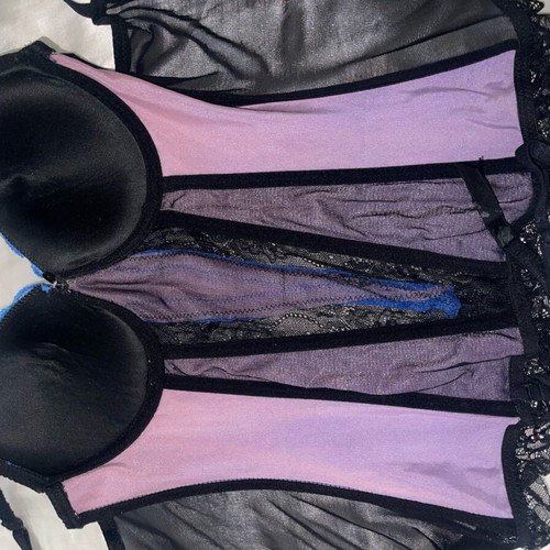 Sexkiss lace corset black blue like new with garter clips