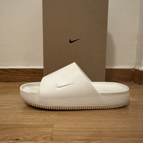 Nike men's white Calm slides size 42.5, used with signs of wear