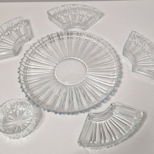 Vintage crystal serving platter new with removable sections 29 cm